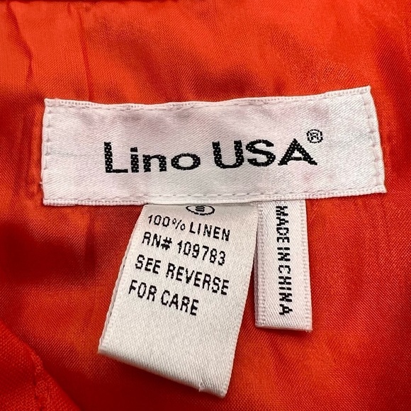 Lino USA Red Linen V-Neck Button Down Short Sleeve Belted Midi Shirt Dress Sz S - Picture 7 of 16